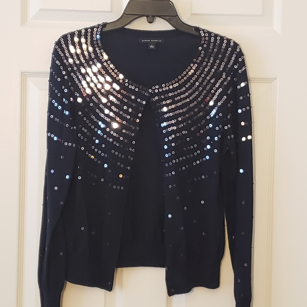 Banana Republic Navy Sequin Cardigan | Women's Large